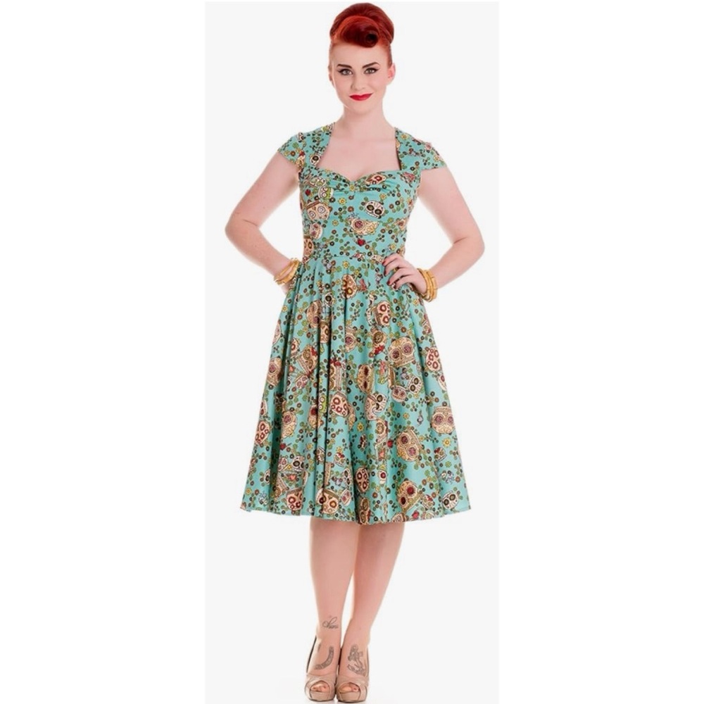 Hell Bunny Calavera Day of the Dead Flower‎ Sugar Skull Flare Party Dress Small